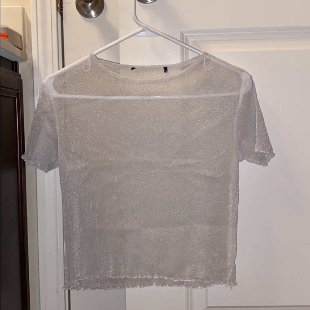 PacSun White Glitter Sheer Mesh Top